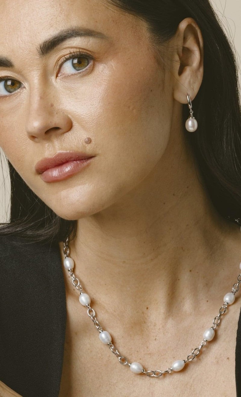 THE PEARL SOURCE 10-11mm Drop Shape White Freshwater Cultured Pearl Elegance Earrings for Women - Image 2
